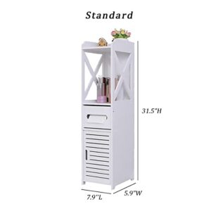 RUILOGOD Small Bathroom Storage Cabinet with Doors and Shelves Narrow Bathroom Cabinet Slim Bathroom Organizer Cabinet White YSBG-01 YSBG-01