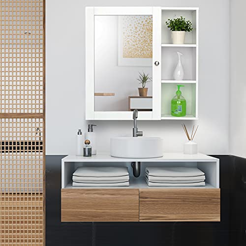 SSLine Modern White Bathroom Wall Cabinet with Mirror Door Wooden Medicine Cabinet Wall-Mounted Kitchen Storage Cabinets Space Saving Organizer with Open Shelves (D Type)