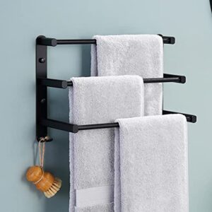 kes 3-tier black towel bar 16 inch bathroom towel rack towel holder rustproof towel hanger slipper rack with 2 hooks wall mount, bth400s40dg-bk
