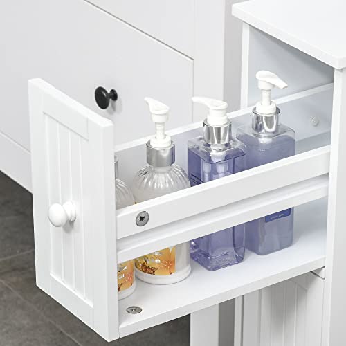 kleankin Narrow Bathroom Cabinet on Wheels, Freestanding Toilet Paper Holder with 2 Drawers, Towel Rack, White