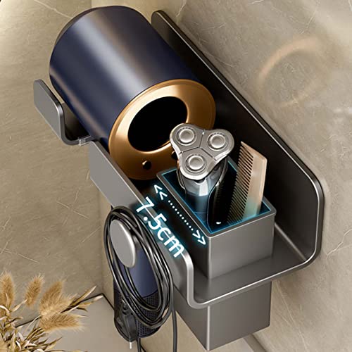 LUYU Nail-Free Glue Adhesive Hair Dryer Holder Wall Mount,Hair Tool Organizer for Bathroom ,Aluminum Alloy Multi-Functional Hair Dryer Rack for Dyson Supersonic（Aluminum Grey）