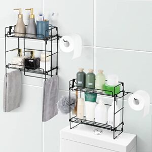 vrisa 2 pack over the toilet storage shelf 2-tier bathroom organizer over toilet multifunctional toilet rack with hook and paper holder no drilling space saver with wall mounted design(black)