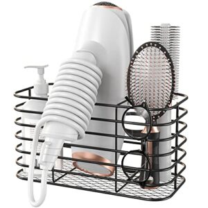 ulg hair dryer holder, hair tool organizer, blow dryer holder, wall mounted, bathroom organizer for hair dryer, flat irons, curling wands, hair straighteners, 3 sections, black