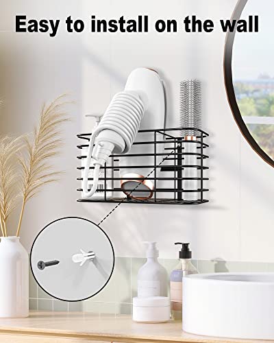 ULG Hair Dryer Holder, Hair Tool Organizer, Blow Dryer Holder, Wall Mounted, Bathroom Organizer for Hair Dryer, Flat Irons, Curling Wands, Hair Straighteners, 3 Sections, Black