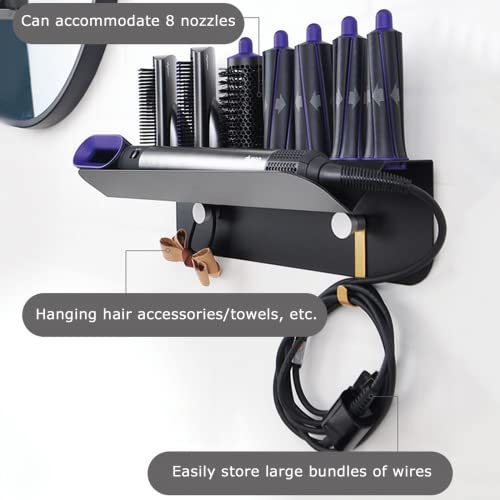 Wall Mount Holder Compatible with Dyson Airwrap Styler, Metal Organizer Rack Compatible with Dyson Hair Curling Iron Accessories Storage Stand Bracket with Cord Organizer Hook for Home Bathroom