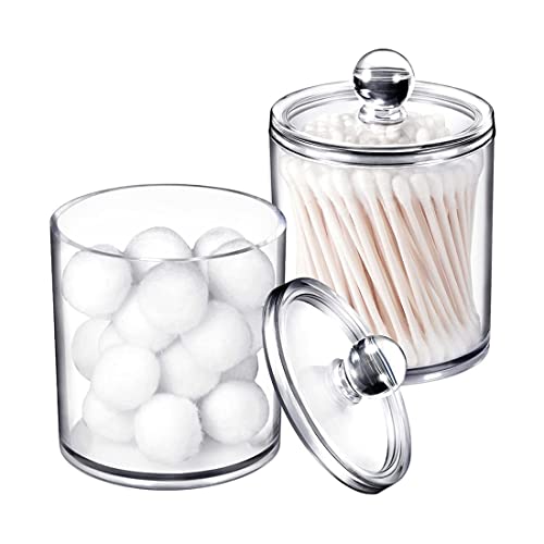 CNYEJQJC Qtip Holder Dispenser, Clear Plastic Apothecary Jars Cotton Swab Dispenser Bathroom Canister Storage Vanity Makeup Organizerwith Lids for Cotton Ball, Cotton Swab, Cotton Round Pads, Floss