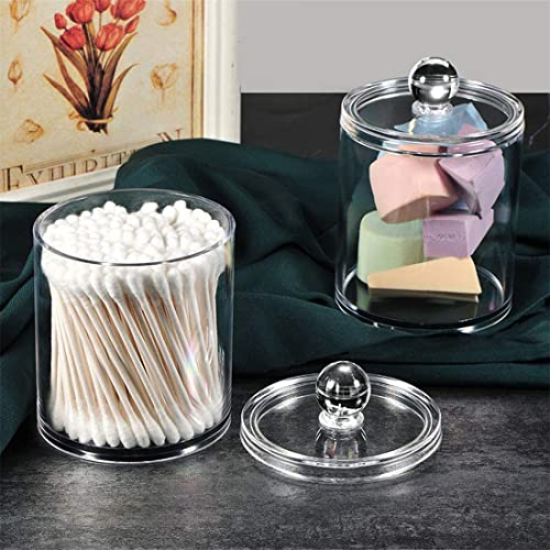 CNYEJQJC Qtip Holder Dispenser, Clear Plastic Apothecary Jars Cotton Swab Dispenser Bathroom Canister Storage Vanity Makeup Organizerwith Lids for Cotton Ball, Cotton Swab, Cotton Round Pads, Floss