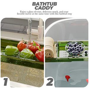 LUOZZY Bathtub Tray Bath Tub Caddy Tray Table Adjustable Bath tub Table Shelf Bath Organizer Bathtub Accessories, Green