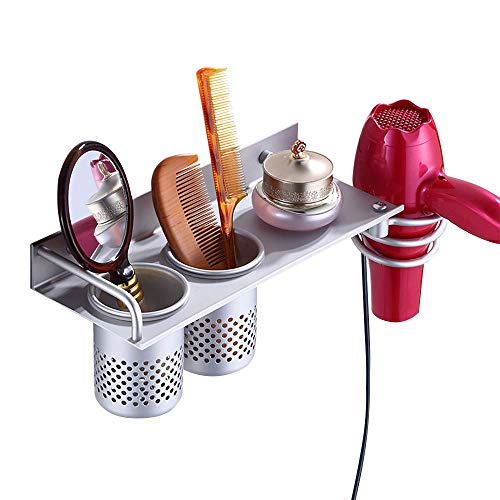 MyLifeUNIT Hair Dryer Holder Wall Mount, Aluminum Hair Tool Organizer with 2 Cups