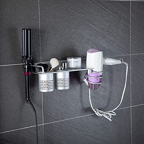 MyLifeUNIT Hair Dryer Holder Wall Mount, Aluminum Hair Tool Organizer with 2 Cups