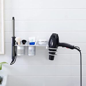 MyLifeUNIT Hair Dryer Holder Wall Mount, Aluminum Hair Tool Organizer with 2 Cups