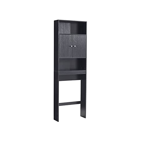 Aracari 77" Over The Toilet Storage Cabinet, Double Door Over Toilet Bathroom Organizer Toilet Cabinet with Open Shelves, Black