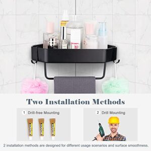 Corner Shower Caddy, 2-Pack Shower Organizer Shelf. Adhesive No Drilling Shower Rack, Rustproof Space Aluminium Shower Shelves for Bathroom Storage, with Towel Bar, Hair Dryer Holder and Hooks.