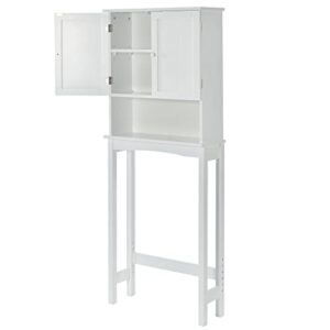 Merax, White Over-The-Toilet Storage, Freestanding Bathroom Cabinet with Two Doors and Adjustable Shelf