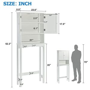 Merax, White Over-The-Toilet Storage, Freestanding Bathroom Cabinet with Two Doors and Adjustable Shelf