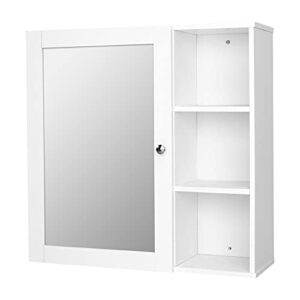 designscape3d bathroom wall cabinet with mirror door & 3 storage shelves, wall-mounted medicine cabinet w/adjustable shelf, mdf, white