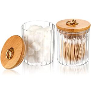 irenare 2 pack glass jars with bamboo lids apothecary jars for bathroom decor swab cotton ball holder vanity bathroom canisters clear vintage cotton pad bathroom container organizer