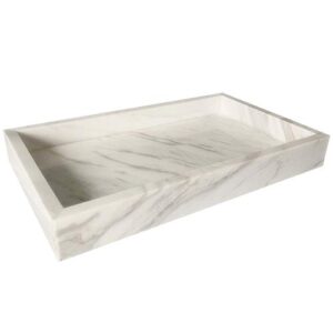 stoneplus natural marble elegant jewelry tray small stone organizer for dressroom/bathroom/coffeeshop (volakas white, glossy, 9.84lx5.91wx1.18h)