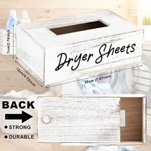 Dryer Sheet Dispenser 2 Pieces Farmhouse Laundry Softener Dispenser Wood Dryer Sheet Holder Laundry Detergent Holder White Fabric Softener Dispenser for Laundry Room Home Decor Organization, 2 Sizes