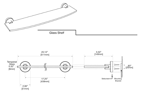 Gatco 4636 Glam Glass Shelf, 20 Inch, Chrome