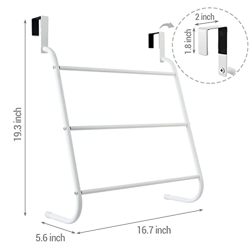 MyGift Modern White Metal 3-Tiered Bars Over-The-Door Bath Towel Holder and Clothing Hanger, Space Saving Bathroom Storage Door Hanging Drying Rack