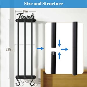 Wall Mounted Towel Rack for Rolled Towels, Upgrade 3 Bar Towel Storage Rack for Bathroom, BUDO Organizer for Folded Large Towel, Washcloths, Hand Towels(Black)