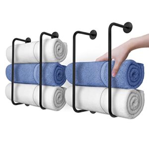 towel racks for bathroom wall mounted，towel holder for rolled towels,bathroom towel storage,bath towel holder organizer for folded large towel washcloths by wekey-black