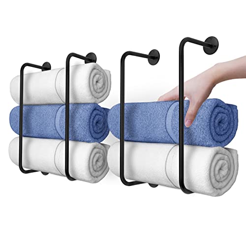 Towel Racks for Bathroom Wall Mounted，Towel Holder for Rolled Towels,Bathroom Towel Storage,Bath Towel Holder Organizer for Folded Large Towel Washcloths by WEKEY-Black