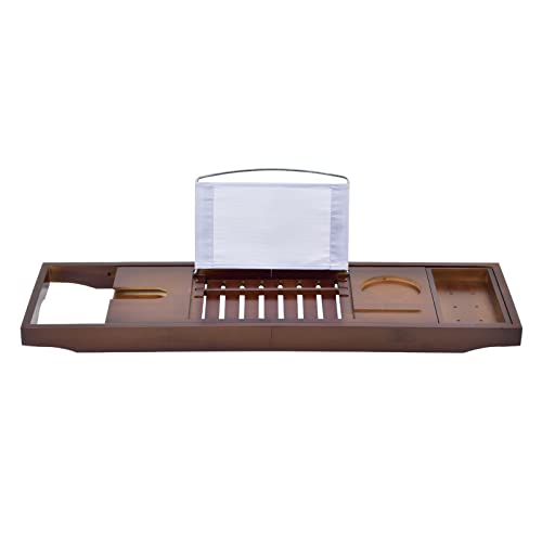 Luxury Bathtub Caddy Tray，Bamboo Bathtub Tray Caddy - Wood Bath Tray Expandable，Can be Placed Book and Integrated Tablet Smartphone and Wine Holder - Gift Idea for Loved Ones--Brown