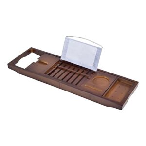 Luxury Bathtub Caddy Tray，Bamboo Bathtub Tray Caddy - Wood Bath Tray Expandable，Can be Placed Book and Integrated Tablet Smartphone and Wine Holder - Gift Idea for Loved Ones--Brown