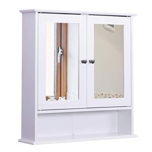 kleankin bathroom storage cabinet wall mounted medicine cabinets w/double mirror doors & adjustable shelf white