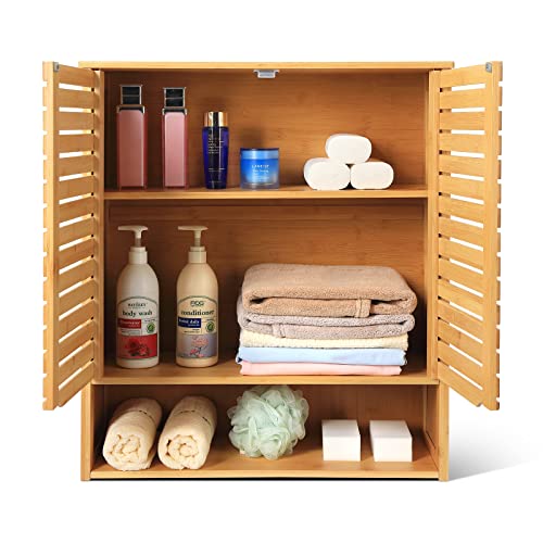 DRDINGRUI Bamboo Cabinet, Wall Mount Cabinet for Bathroom, Medicine Cabinet with Shelf