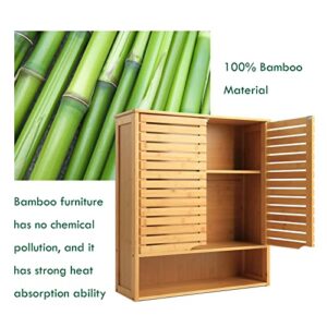 DRDINGRUI Bamboo Cabinet, Wall Mount Cabinet for Bathroom, Medicine Cabinet with Shelf