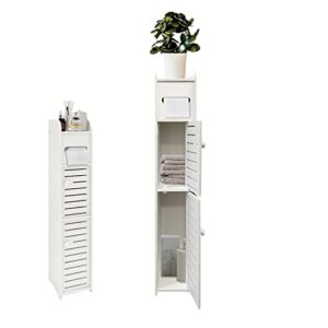 kisswill small bathroom storage cabinet, slim toilet paper storage cabinet with 2 doors & shelves, over toilet storage cabinet for skinny bathroom space corner (white)