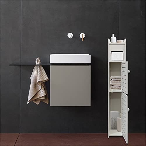 KISSWILL Small Bathroom Storage Cabinet, Slim Toilet Paper Storage Cabinet with 2 Doors & Shelves, Over Toilet Storage Cabinet for Skinny Bathroom Space Corner (White)