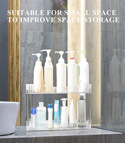 Sincey Slim Under Sink Bathroom Shower Shelf Organizer, 2-Tier Clear Acrylic Trays Shelf for Countertop,Counter Corner,Vanity,Cabinet Small Narrow Spaces, Multi-Storage for Toiletry,Skincare,Makeup