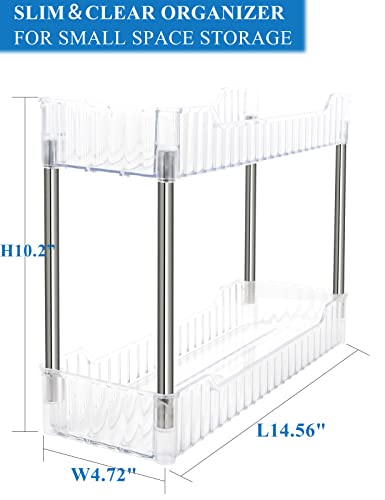 Sincey Slim Under Sink Bathroom Shower Shelf Organizer, 2-Tier Clear Acrylic Trays Shelf for Countertop,Counter Corner,Vanity,Cabinet Small Narrow Spaces, Multi-Storage for Toiletry,Skincare,Makeup