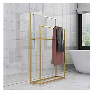 wing metal free standing towel rack, large towel holder stand for bathroom, kitchen, washroom, heavy duty, sturdy and rust-resistant,gold,65×20×110cm(l×w×h)