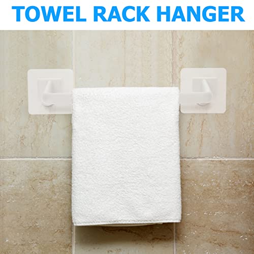 Housoutil 1PC Self Adhesive Towel Bar, 12inch No Drill Hand Towel Hanger, Plastic Short Self Adhesive Wall Mount Hanger Rack for Kitchen Bathroom Laundry Room (White)