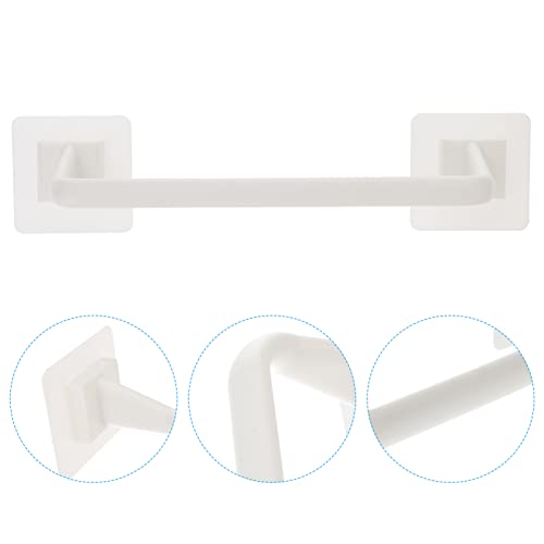 Housoutil 1PC Self Adhesive Towel Bar, 12inch No Drill Hand Towel Hanger, Plastic Short Self Adhesive Wall Mount Hanger Rack for Kitchen Bathroom Laundry Room (White)