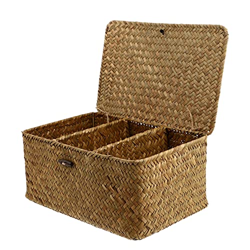 DOITOOL Woven Baskets Toilet Tank Basket Hyacinth Toilet Paper Basket Woven Rattan Storage Basket with Lids Wicker Basket Bin Desktop Storage Box Vanity Organizer Farmhouse Bathroom Decor Home Decor