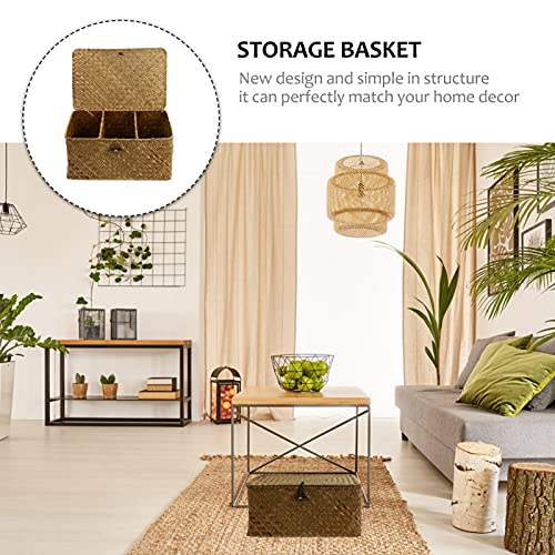 DOITOOL Woven Baskets Toilet Tank Basket Hyacinth Toilet Paper Basket Woven Rattan Storage Basket with Lids Wicker Basket Bin Desktop Storage Box Vanity Organizer Farmhouse Bathroom Decor Home Decor