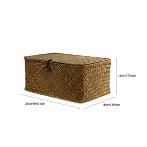 DOITOOL Woven Baskets Toilet Tank Basket Hyacinth Toilet Paper Basket Woven Rattan Storage Basket with Lids Wicker Basket Bin Desktop Storage Box Vanity Organizer Farmhouse Bathroom Decor Home Decor