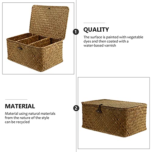 DOITOOL Woven Baskets Toilet Tank Basket Hyacinth Toilet Paper Basket Woven Rattan Storage Basket with Lids Wicker Basket Bin Desktop Storage Box Vanity Organizer Farmhouse Bathroom Decor Home Decor