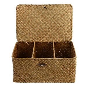 DOITOOL Woven Baskets Toilet Tank Basket Hyacinth Toilet Paper Basket Woven Rattan Storage Basket with Lids Wicker Basket Bin Desktop Storage Box Vanity Organizer Farmhouse Bathroom Decor Home Decor