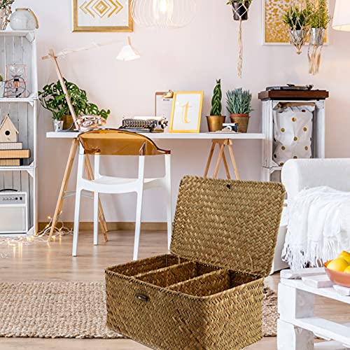 DOITOOL Woven Baskets Toilet Tank Basket Hyacinth Toilet Paper Basket Woven Rattan Storage Basket with Lids Wicker Basket Bin Desktop Storage Box Vanity Organizer Farmhouse Bathroom Decor Home Decor