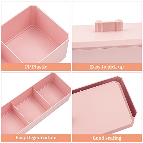 Ezebesta 3 Divider Organizer for Cotton Swab Ball Qtip Cotton Pads Holder Plastic Container Dispenser Box with Lid for Bathroom Storage ( Pink )