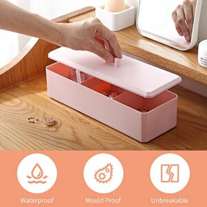 Ezebesta 3 Divider Organizer for Cotton Swab Ball Qtip Cotton Pads Holder Plastic Container Dispenser Box with Lid for Bathroom Storage ( Pink )