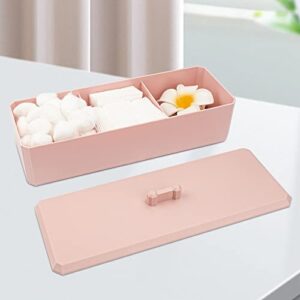 Ezebesta 3 Divider Organizer for Cotton Swab Ball Qtip Cotton Pads Holder Plastic Container Dispenser Box with Lid for Bathroom Storage ( Pink )