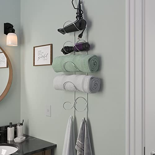 Wallniture Boto Towel Rack Wall Mounted 5 Sectional Bathroom Organizer with Hooks for Hanging Towels, Bathroom Accessories, Metal Chrome